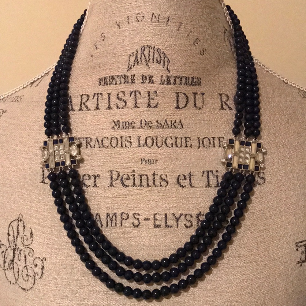 NWOT Lia Sophia Lens Flare Navy 3-Strand Necklace